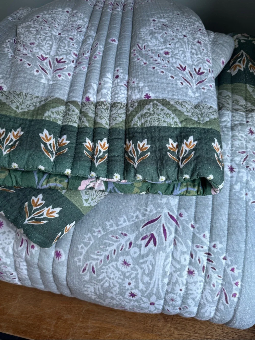 Anthropologie The Printed Textured Cotton Quilt Collection in Sage Tapestry